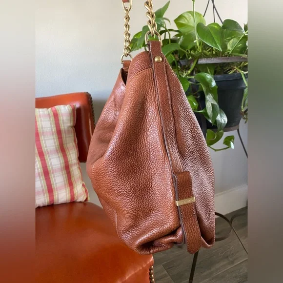 Brahmin Shoulder Purse Handbag Pebble Magnet Top Cognac Brown + Chain Strap - Picture 13 of 14